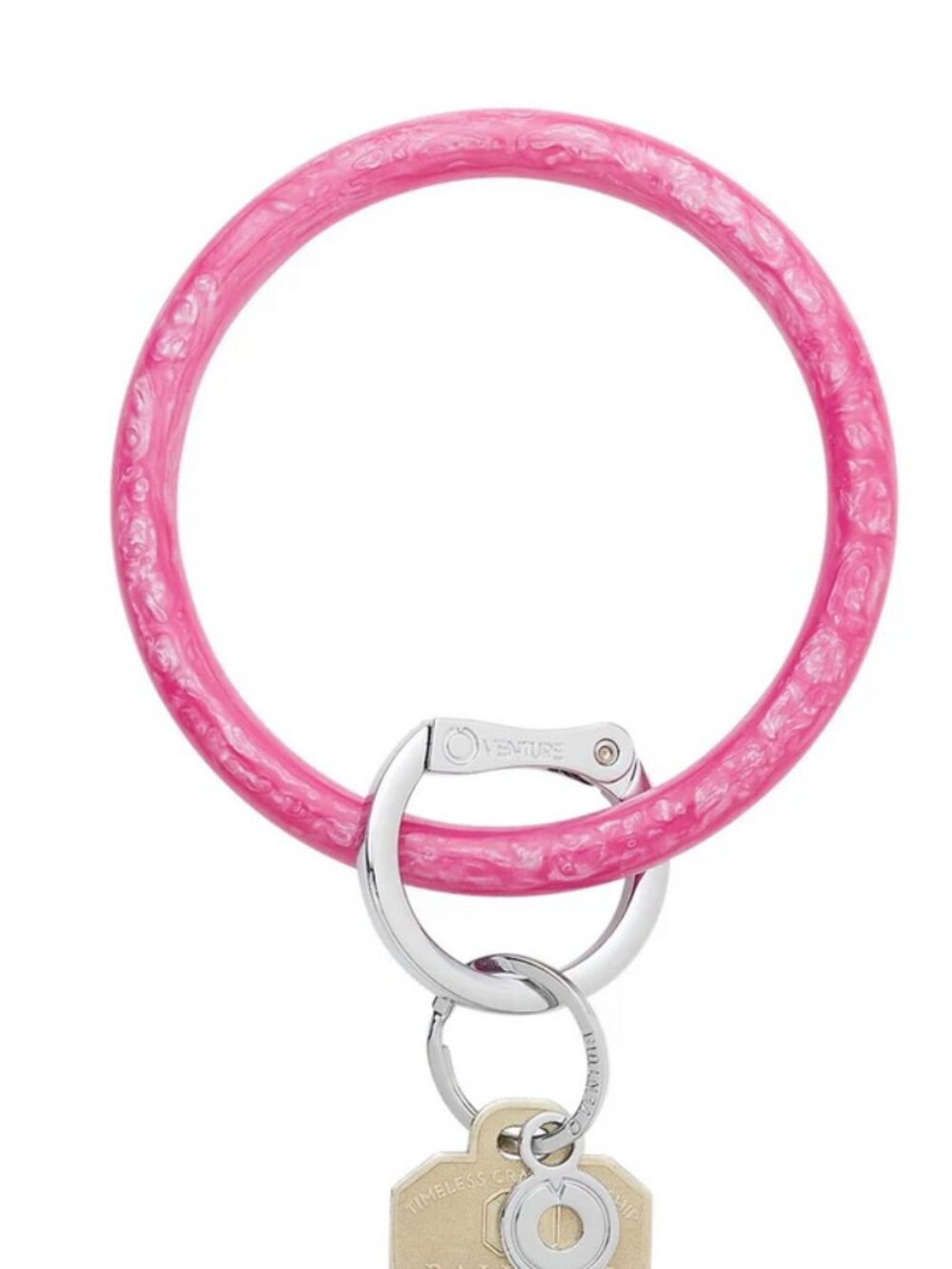 NWT Oventure Pink Topaz Resin Big O Key Ring Bracelet Keychain Hands-Free